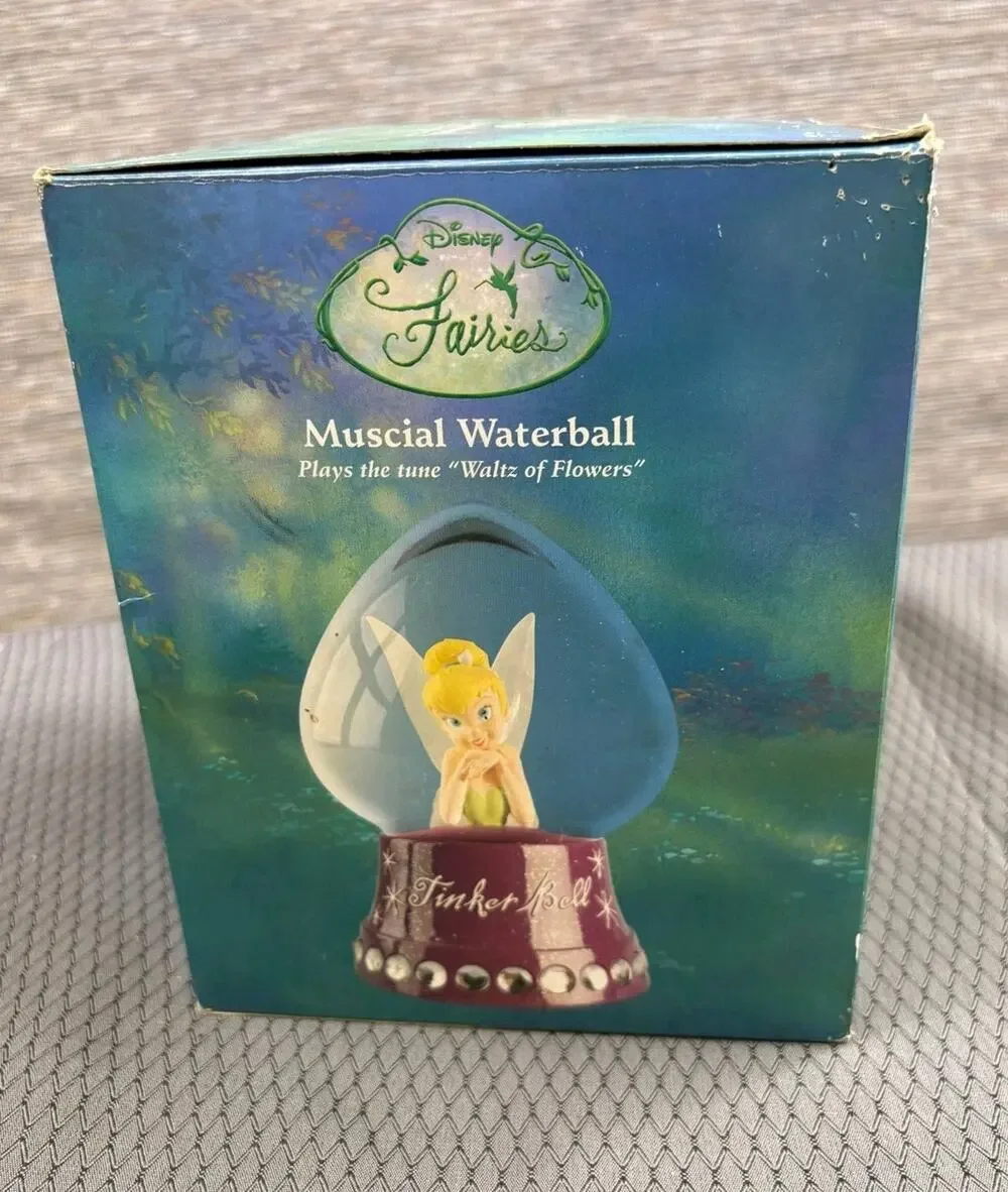 VTG Disney Fairies Tinker Bell Musical Waterball Snow Globe Waltz Of Flowers Box